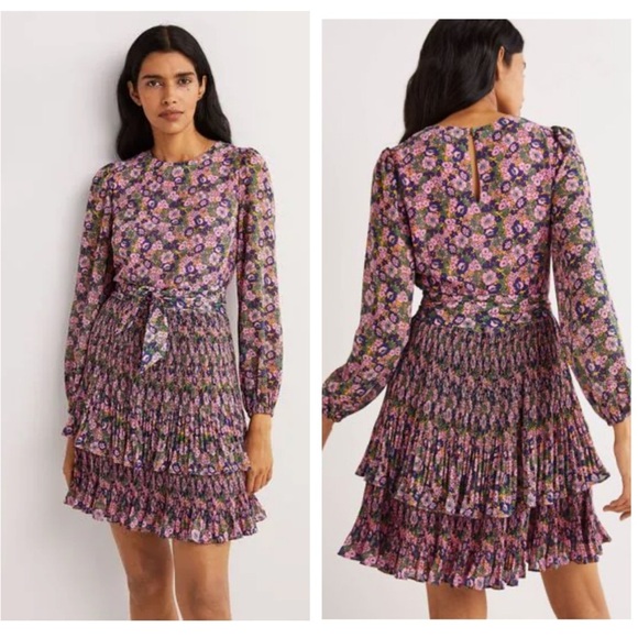 NWT Boden Plisse Pink Floral Ruffle‎ Dress Size 2 - Picture 1 of 13